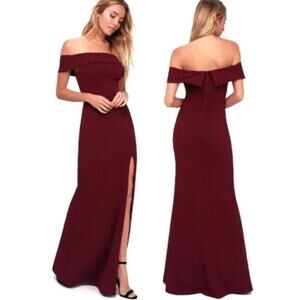 Lulus Aveline Burgundy Off Shoulder Maxi Formal Prom Party Dress Gown Large
